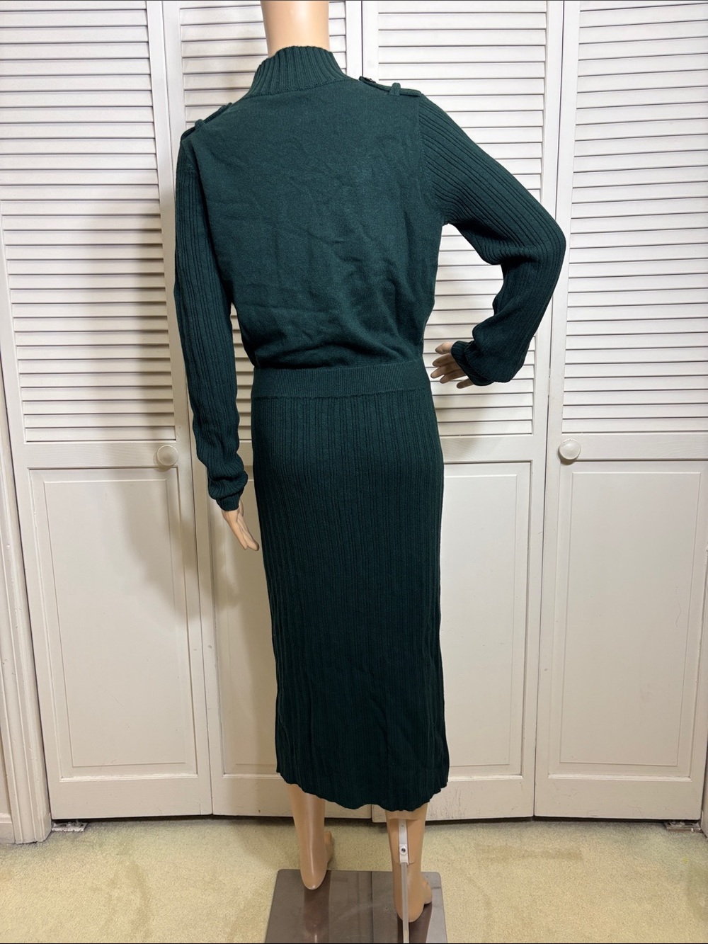 NWT REISS Floris Wool-Blend Knitted Utility Midi Dress in Khaki Medium - Picture 10 of 16